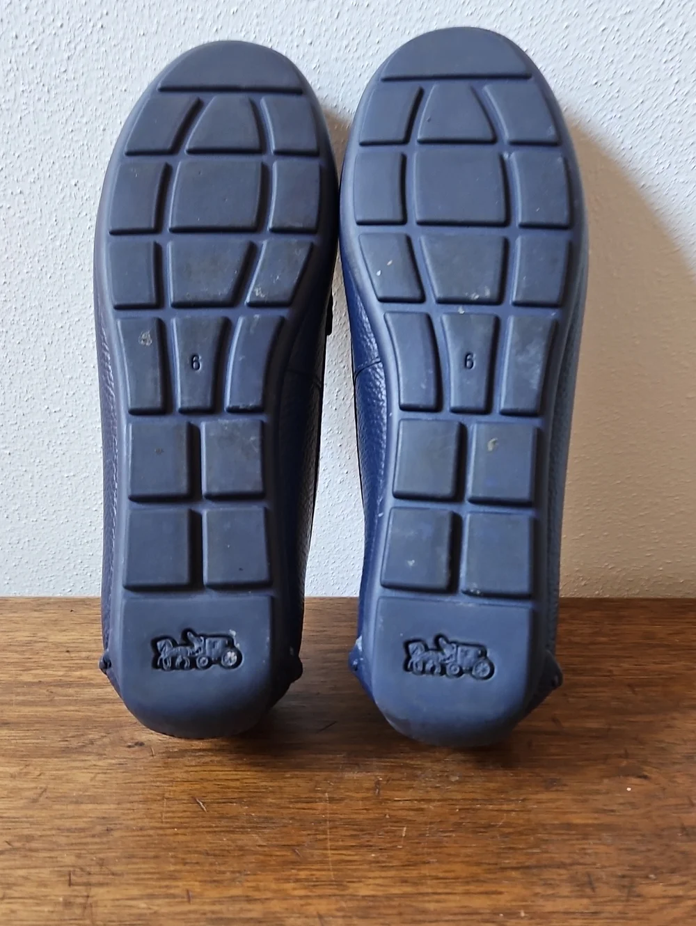 Coach Navy Leather Driving Mocs with Gold Logo